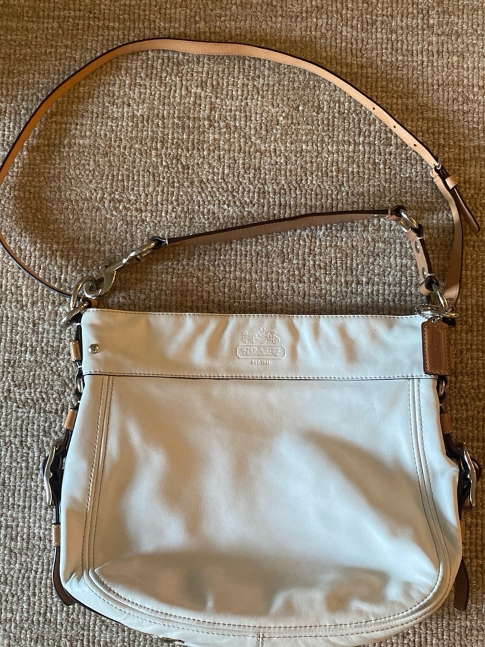 Coach Zoe Cream Leather Shoulder Bag with Tan Strap